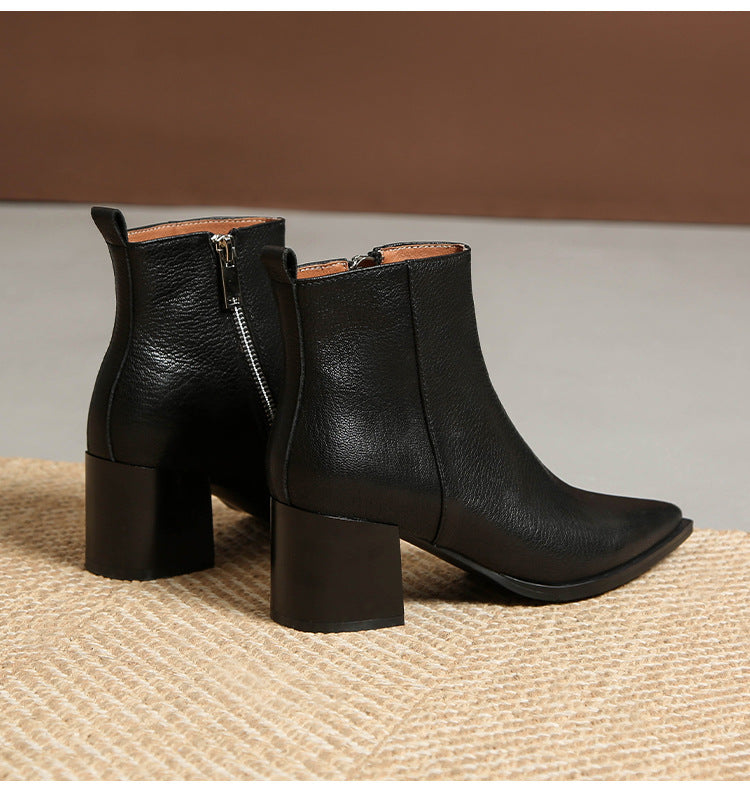 Bottines en cuir véritable à talons hauts