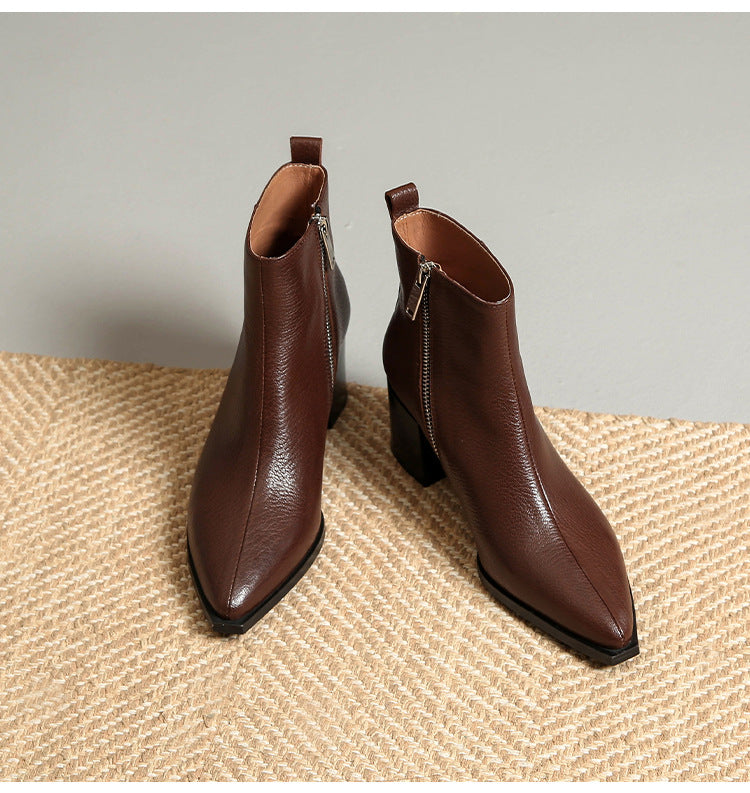 Bottines en cuir véritable à talons hauts